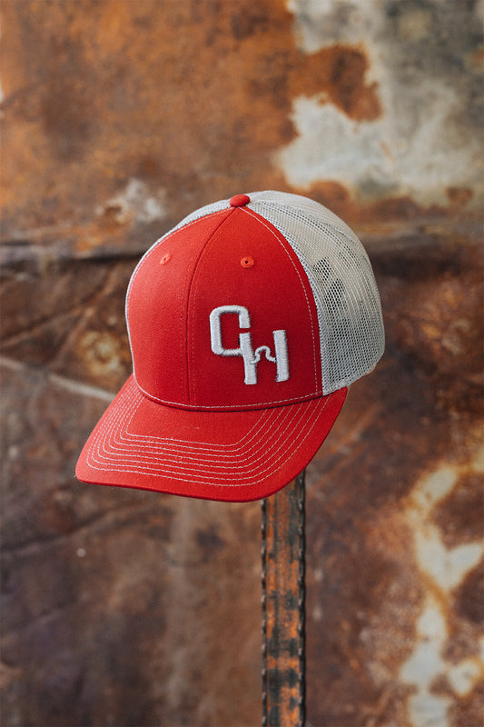 Scarlet Red and Grey Mesh NRCHA Puff Logo Hat